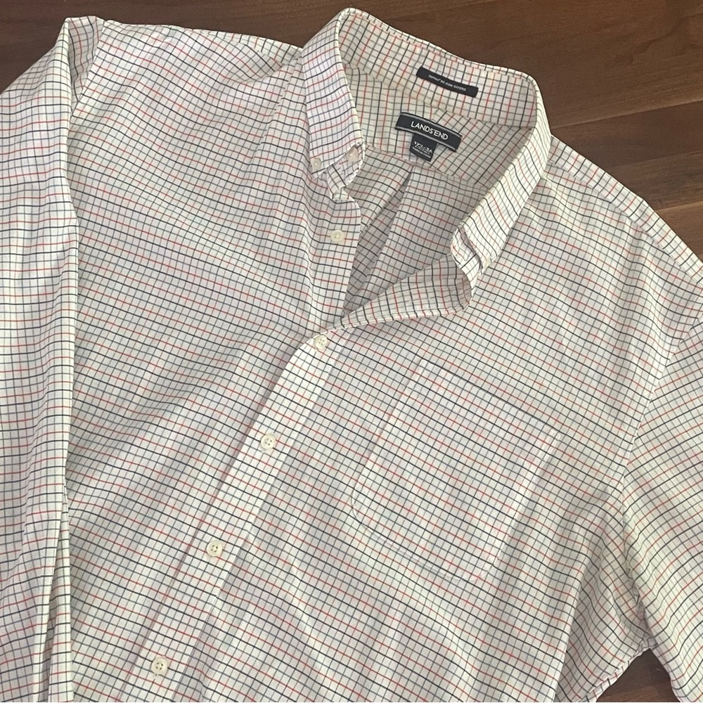 Lands' End Red and Blue Casual Button Down Shirt